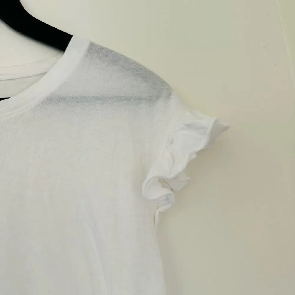 Kate Spade White Ruffle Short Sleeve Top Size Medium